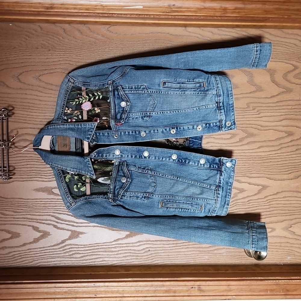 Levi's Denim Jacket with Handmade Lace Floral Cutouts